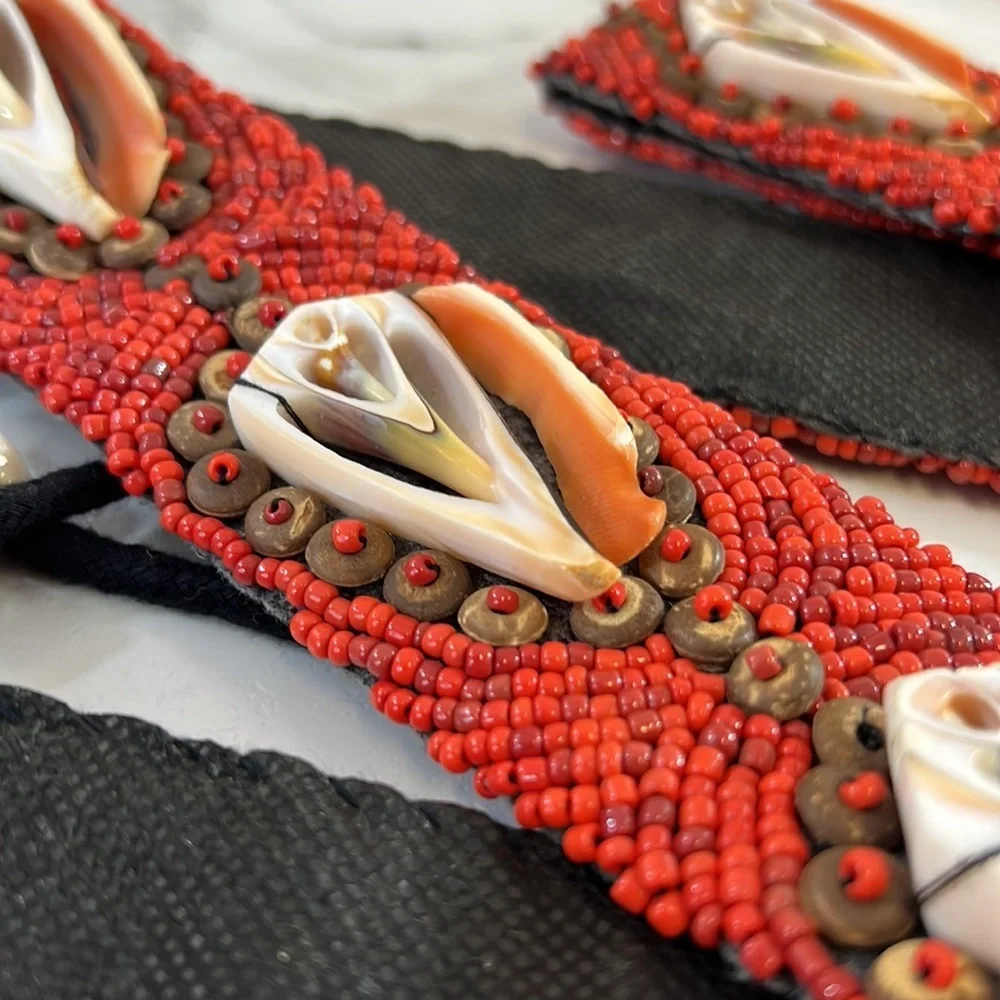Vintage Coral Shell Beaded Belt Womens Size OS Large‎ Red Black African Mexican
